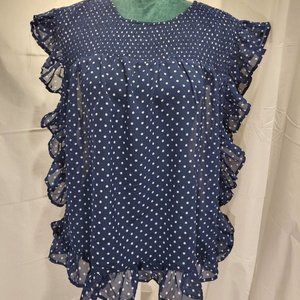Mimi & Daphne Blue and White Polka Dot Ruffle Blouse
